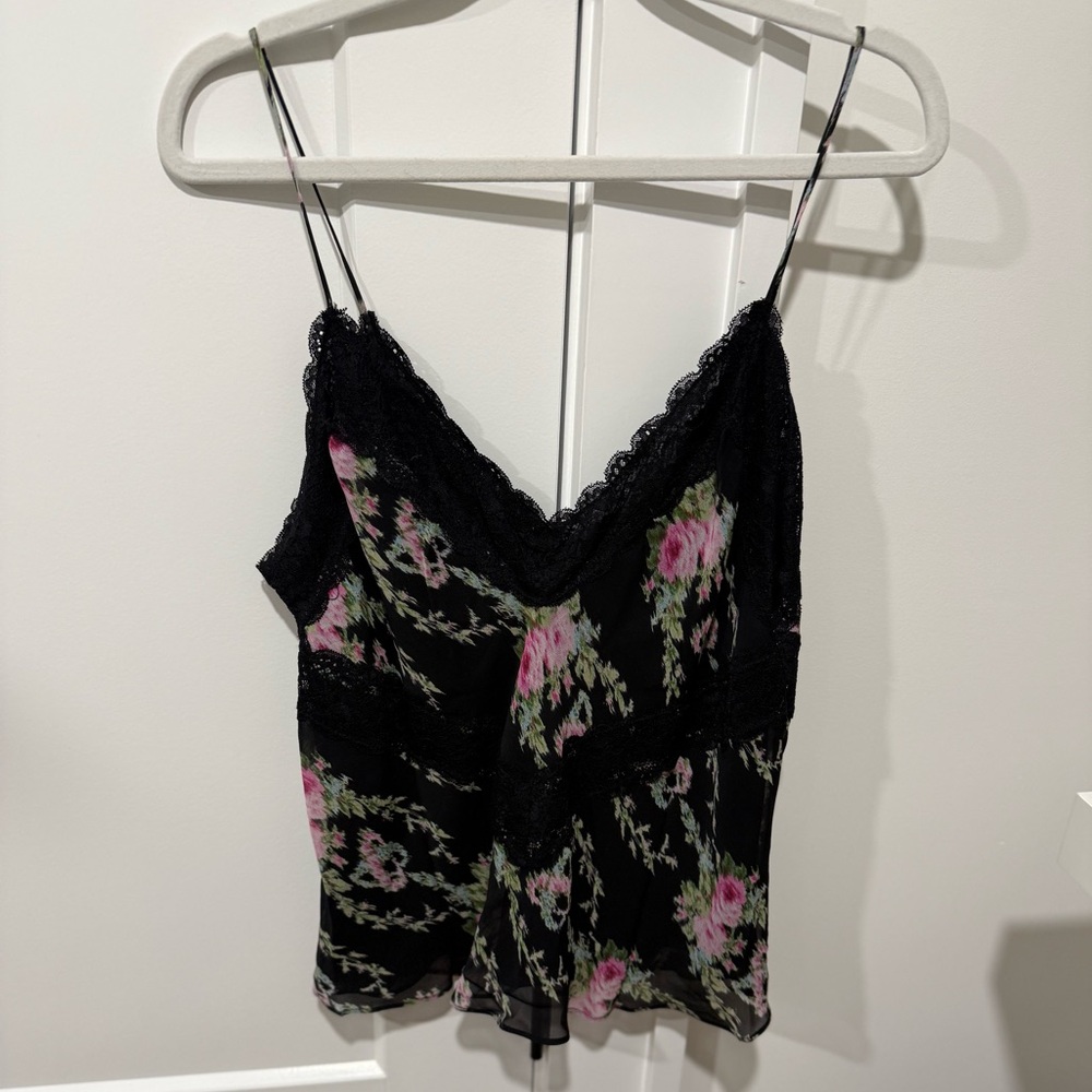 LoveShackFancy Brimsley Black and Pink Floral Camisole